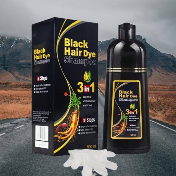 NKB Herbal 3 in 1 Hair Dye Instant Black Hair Shampoo for Women & Men MN-10 , Black, 500 ml