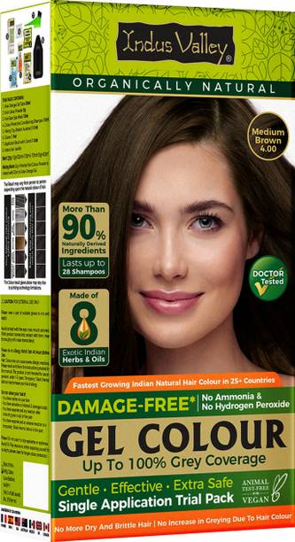 Indus Valley Damage Free Gel Hair Colour Medium Brown Grey Coverage Hair Color Trial Pack , Medium Brown