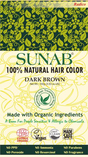 Radico Sunab 100% Organic & Safe Hair Color for sensitive and allergic scalp , Dark Brown