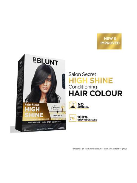 BBlunt Salon Secret High Shine Conditioning Hair Colour With MaliPeptide BondTech , Natural Black