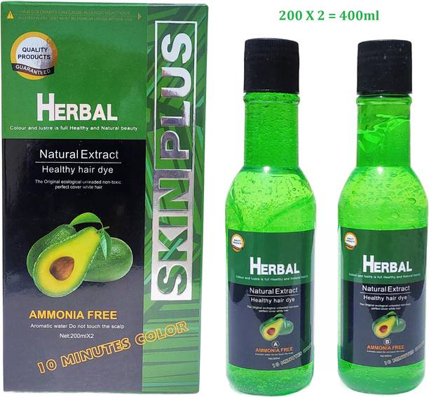 SKINPLUS Herbal Extract Natural Healthy Hair Dye Color Gel | 400 ml , Natural Black