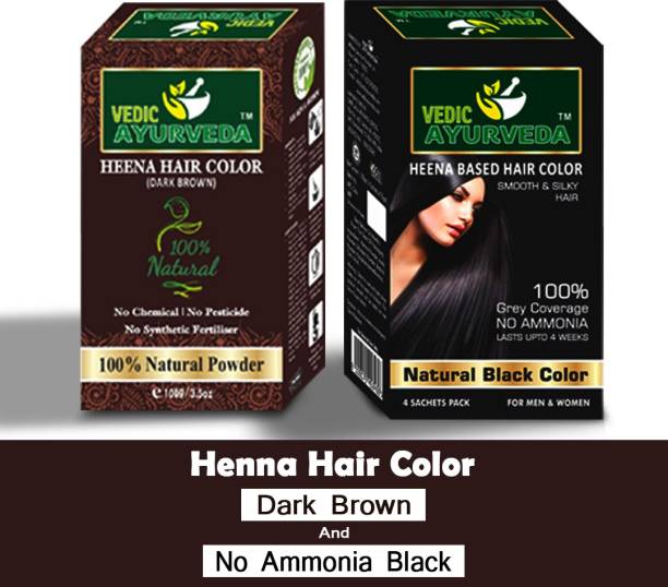 VEDICAYURVEDA Henna Hair Color No Ammonia Black & Dark Brown , No Ammonia Black, Dark Brown