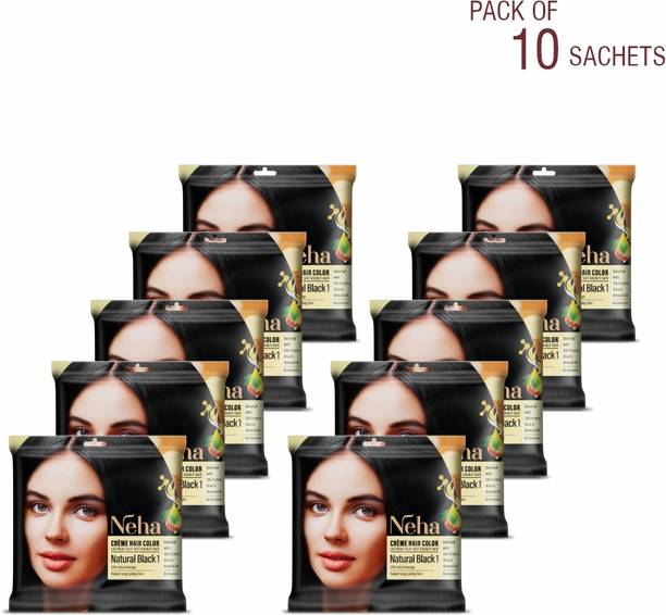 Neha Creme Hair Color - 20ml+20gm (Pack of 10) , Natural Black