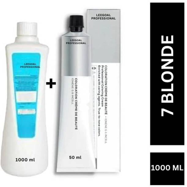 LEEGOAL MAJIREYL Ammonia Free Hair Color 50ml +Developer 1000ml Combo , 7 Blonde