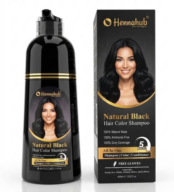 HENNAHUB Natural Black Hair Colour Shampoo 400ml | Hair Dye with Conditioner , BLACK