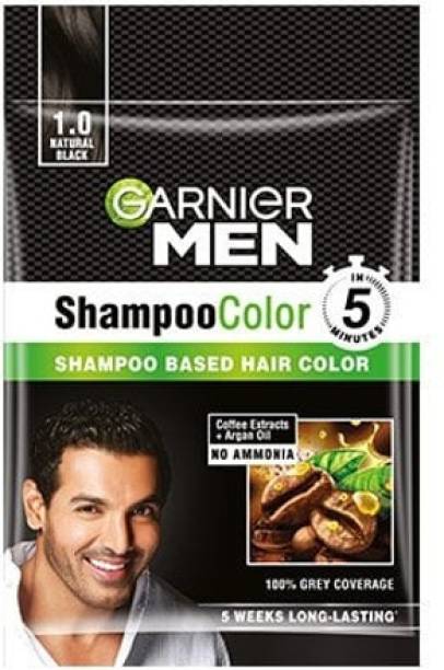 GARNIER Men Shampoo Hair Color Shade 1.0 Natural Black , NATURAL BLACK-1.0