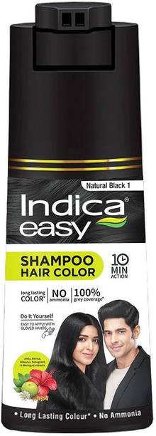 Indica Easy Do-It-Yourself Hair Color Shampoo Pump Pack (Natural Black) , Natural Black 1