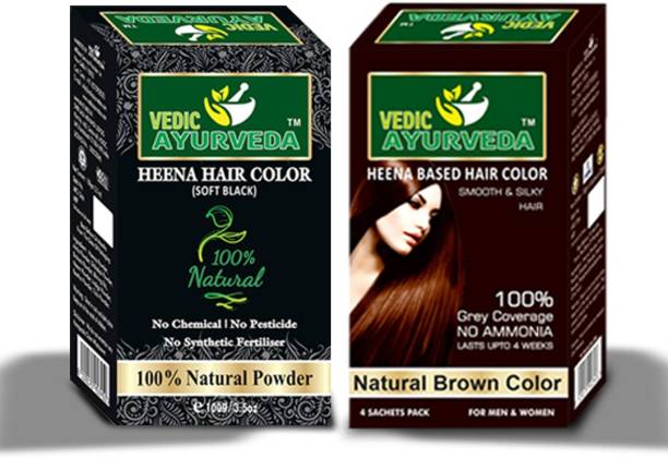 VEDICAYURVEDA Henna Hair Color , Soft Black, No Ammonia Brown