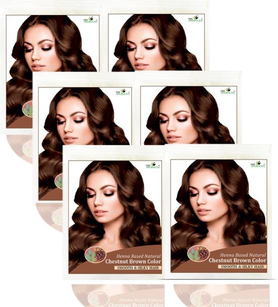 VEDICAYURVEDA Henna Hair Color Naturally Chestnut Brown ( Pack of 6 ) Sachet Pack , Chestnut Brown