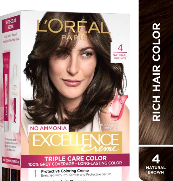 L'Oréal Paris Excellence Creme Hair Colour |upto 100% Grey Coverage | 4 , Natural Brown