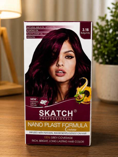 Skatch Professionals Herbal Burgundy Hair Color For Women – Enriched with Amla, Bhringraj & Aloe Vera , WHITE