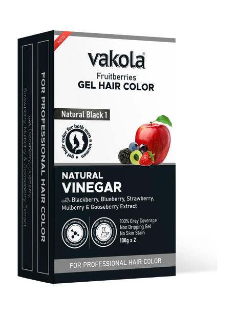 Vakola Natural Black 20 Min Gel Hair Color, 100% Grey Coverage, 100MLX2 Developer Color , Natural Black