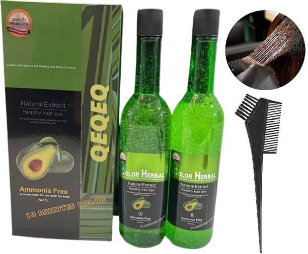 QEQEQ 1000ml - Natural Black , Professional Healthy Hair Dye + HAIR BRUSH , BLACK