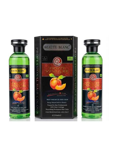 BEAUTÉ BLANC Fruit Vinegar Hair Color 250x2ml (Total 500ML) , Herbal Extracts and No Ammonia Pure Black Colour