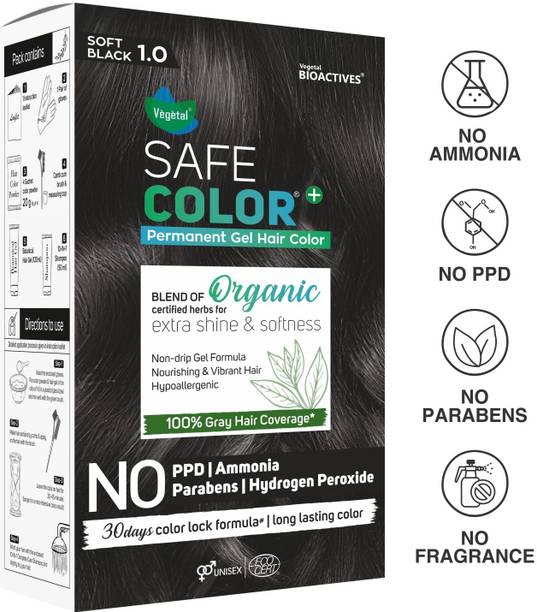 VEGETAL Safe Color+ -Chemical Free Gel Hair Colour, 70ml , Soft Black 1.0