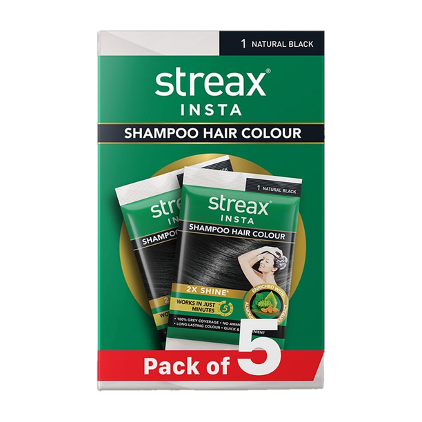 Streax Insta Shampoo Hair Colour for Women and Men Natural , Natural Black