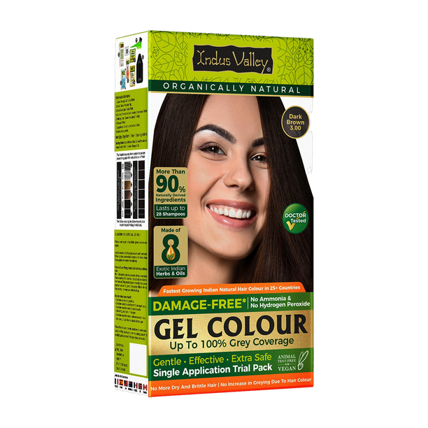 Indus Valley Damage Free Gel Hair Colour Dark Brown 100% Grey Coverage Hair Color Trial Pack , Dark Brown