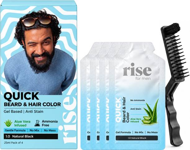 Rise for Men Quick Beard & Hair Color | No Ammonia | No Staining | Mess-Free | Gel Formula , Natural Black