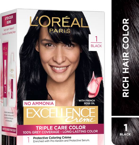 L'Oréal Paris Excellence Creme Hair Colour| upto 100% Grey Coverage at-Home , Black 1