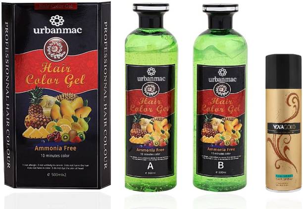 URBANMAC Fruit Vinegar Gel Based Hair Color With hair styling Spray , Natural Black