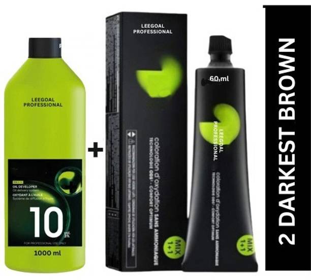 LEEGOAL INOVA Ammonia Free Hair Color 60ml +Developer 1000ml Combo , 2 Darkest Brown