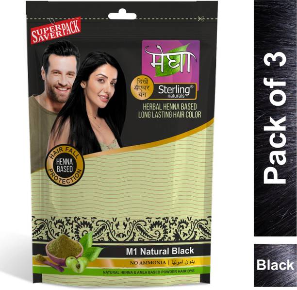 Sterling MEGHA Mehendi Hair Care Powder pack of 3 - 45gm Black , Black