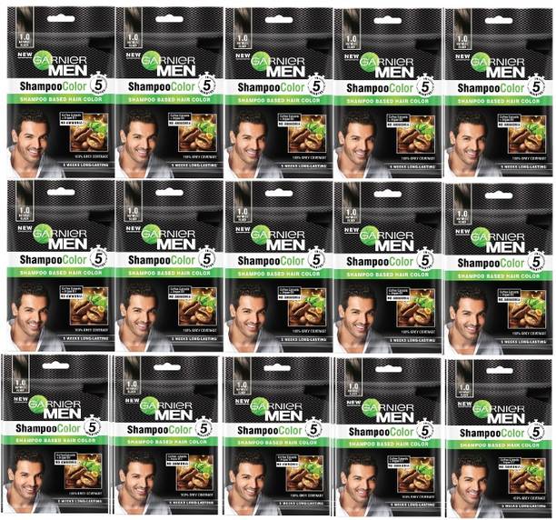 Garnier Men Color Naturals Liquid Hair Colour, 100% Grey Coverage-1.0 Natural Black. , NATURAL BLACK-1.0