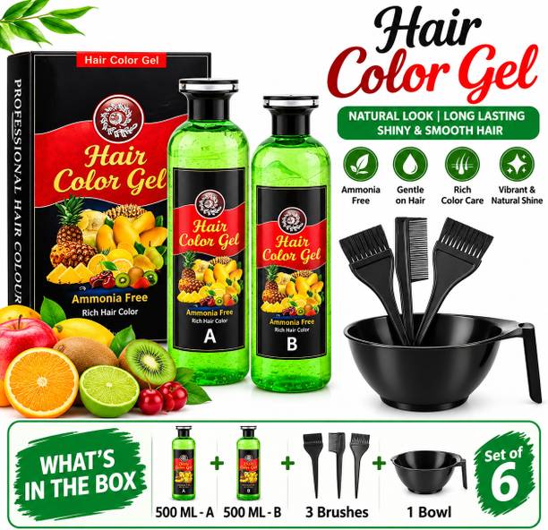 Essensity Fruit Vinegar Ammonia Free 10 Minutes Hair Color Colour Gel + Bowl Brush Set , Natural -- Black