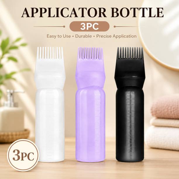MARMORIS ECOM Multipurpose Hair Applicator Bottle with Comb Nozzle for Hair Oil & Hair Dye 3PC
