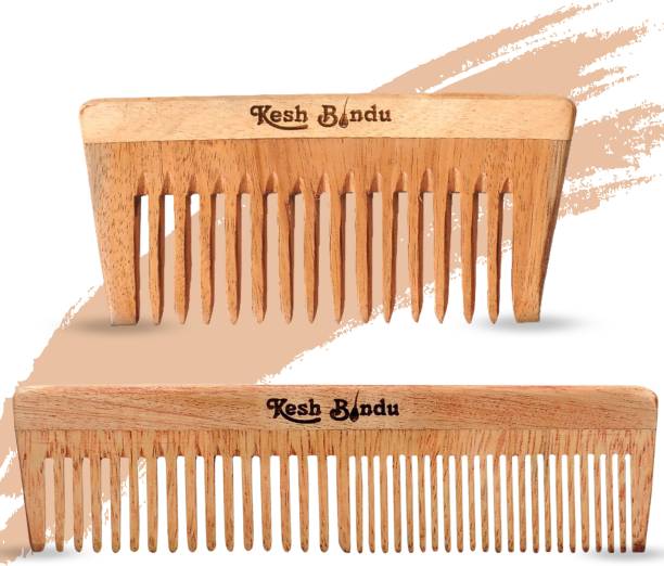 KeshBindu Neem Wood Combs 100% Handmade, Anti- Dandruff C2 & C4 Comb
