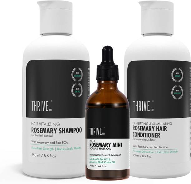 ThriveCo Rosemary Hair Essentials Kit: Shampoo, Conditioner & Rosemary Mint Hair Oil