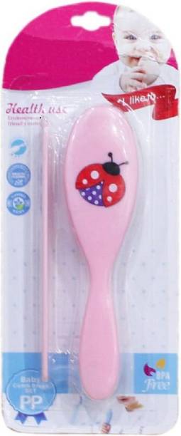HuddiBABA Newborn Baby Comb & Soft Brush Set (Pink)