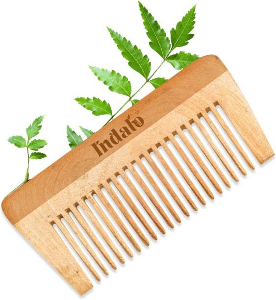 Indalo Pure Neem Wood Detangling Comb for Reducing Dandruff, Breakage & Hairfall