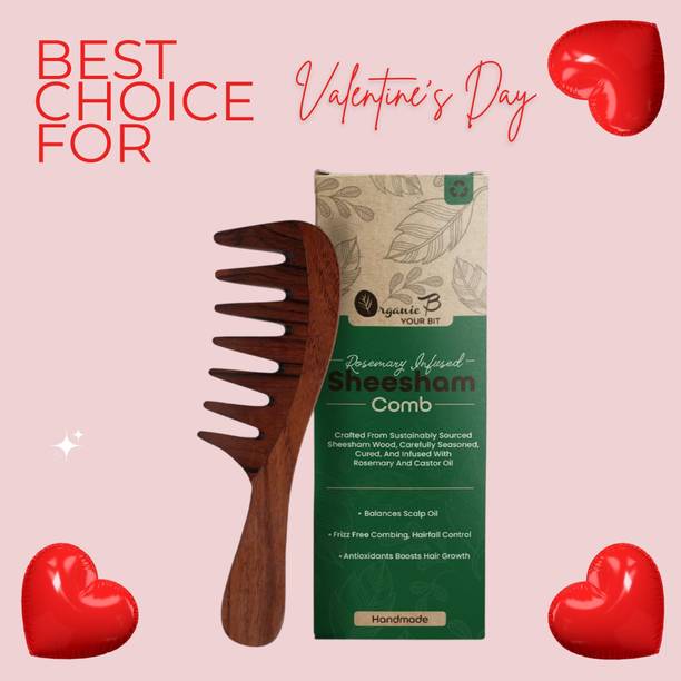 Organic B Rosewood Wide Tooth Wooden Comb with Curved Handle