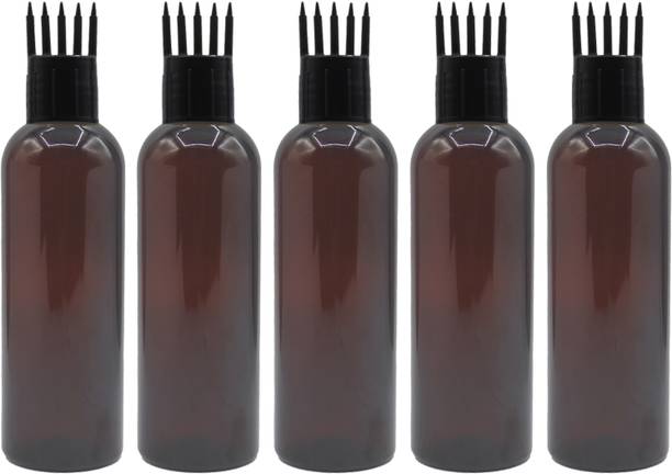 FUTURA MARKET 100ML Amber Bottle + Hair Root Applicator(Black) + Flip Top Cap + Plug for applying Hair Oil,Shampoos, DIY care and Medicine Directly on Scalp and Hair Roots ( Leak Proof ) Pack of 4