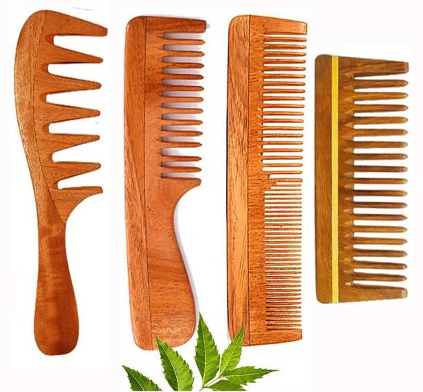RUfiys Detangle Wooden Comb Set of 3 Curly Hair Neem Wood Comb for Women & Men