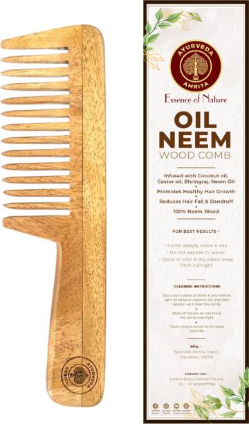 Ayurveda Amrita Neem Wood Comb Infused with Coconut, Bhringraj, Neem, Castor Oil