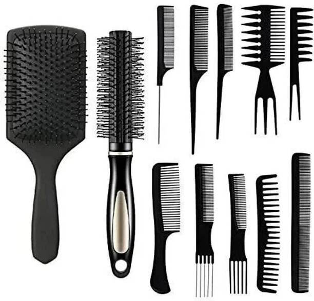 CrazzyShopperz 12 PIECE COMBO WITH FLAT BRUSH ,ROLLER COMB.10 IN 1 COMB SET