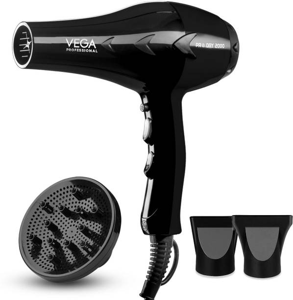 Vega Professional Pro Dry 2000 Watts Hair Dryer wih Diffuser & Nozzel Attachments For Salon & Home Hair Dryer