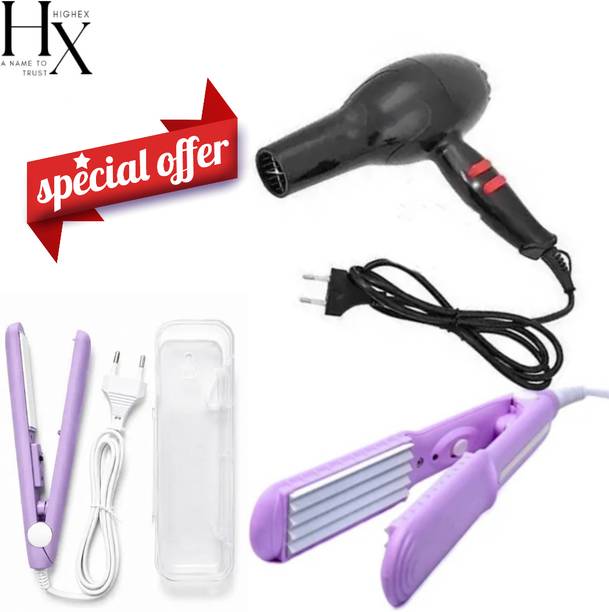 HIGHEX Hair Dryer 6130 + Mini Straightener + Hair Crimper 8006 Hair Dryer