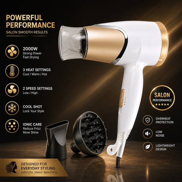 SDMS Professional Hair Dryer with Hot & Cool Air (White & Gold) Hair Dryer