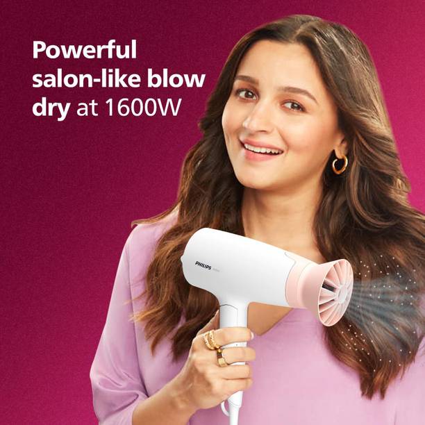 PHILIPS Hair Dryer – Powerful Drying with Less Heat Thermo- Protect Technology Hair Dryer  (1600 W, White)