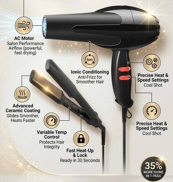 Oximus 2-in-1 Hair Dryer and Straightener Styling Kit Blow Dryer & Fast Heat-Up Ceramic Hair Dryer