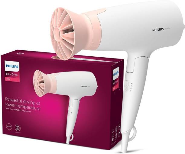 PHILIPS Hair Dryer – Powerful Drying with Less Heat Thermo- Protect Technology Hair Dryer (1600 W, White)