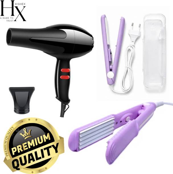 HIGHEX Hair Dryer 6130 + Mini Straightener + Hair Crimper 8006 Hair Dryer