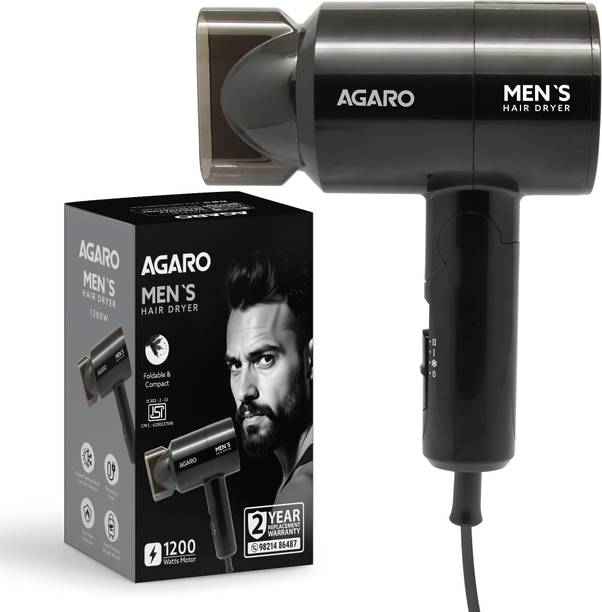 AGARO Hair Dryer for Men, 1200W, 2 Heat Speed & Cool Mode, Foldable, Compact, Black Hair Dryer
