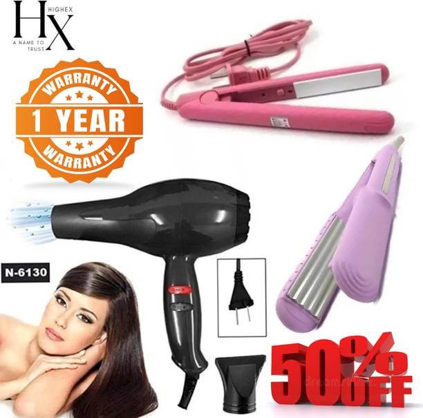 HIGHEX Hair Dryer 6130 + Mini Straightener + Hair Crimper 8006 Hair Dryer