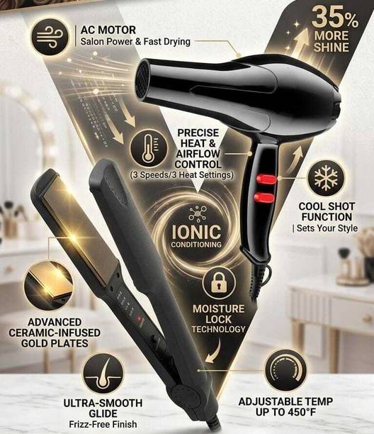 Oximus 2-in-1 Hair Dryer and Straightener Styling Kit Blow Dryer & Fast Heat-Up Styling Hair Dryer