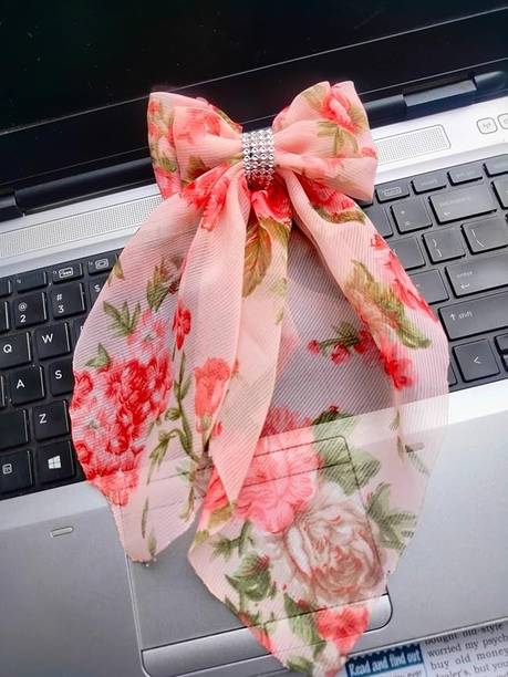 house of common Luxury Georgette Long Hair Bow Clip for Women & Girls | Fancy Stylish Barrette Hair Clip