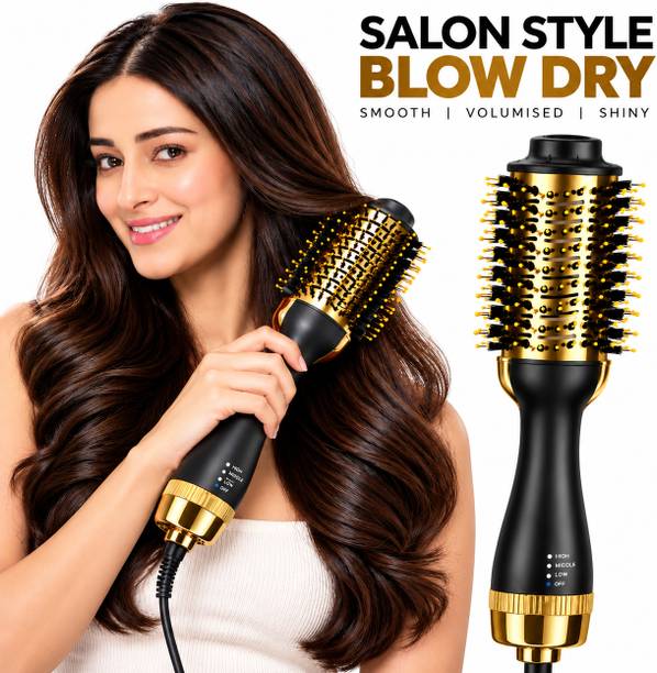 Blixcom Hot Air Styling Brush for Women, 2-in-1 Blow Dryer Brush, Black & Gold Hair Dryer